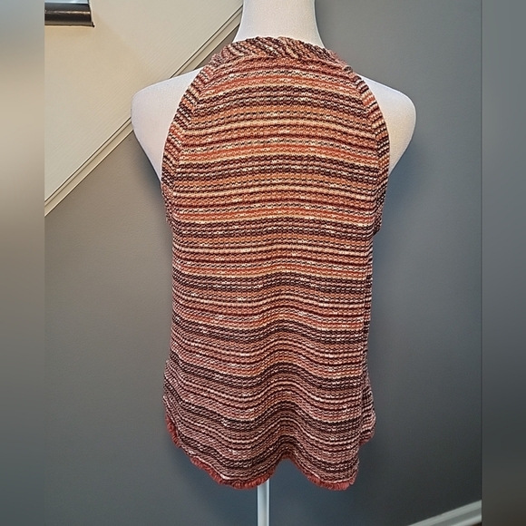Anthropologie W5 tweed knit brown/rust frayed hem halter top size Med - Picture 3 of 5